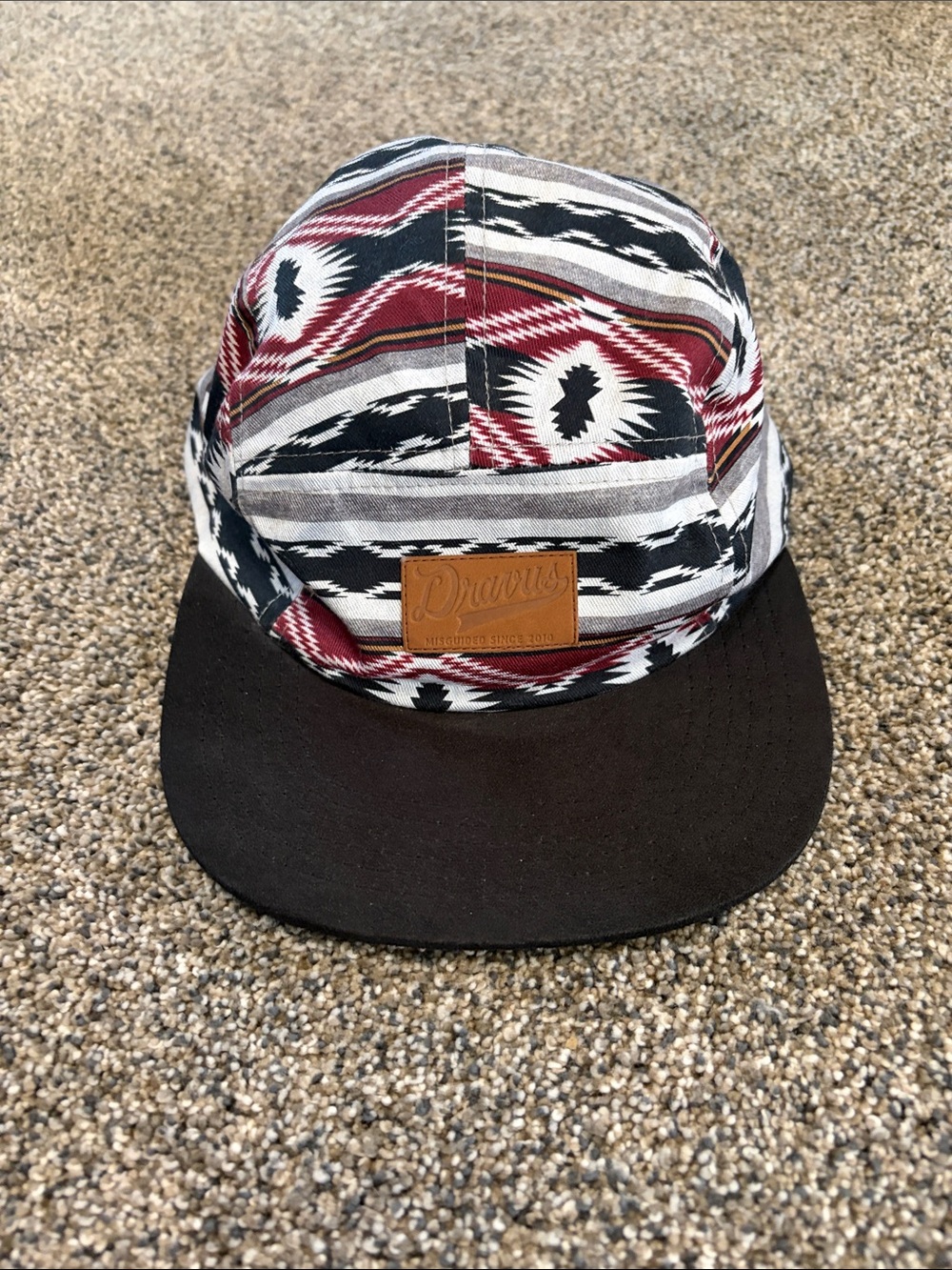 Dawgs Aztec Five-Panel Cap in Black and Burgundy